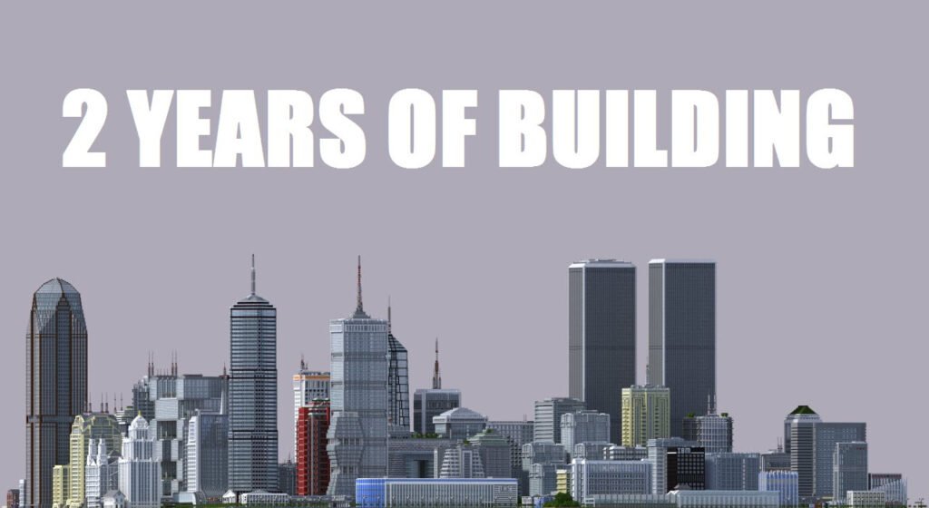 Minecraft titan city image, "2 years of building"