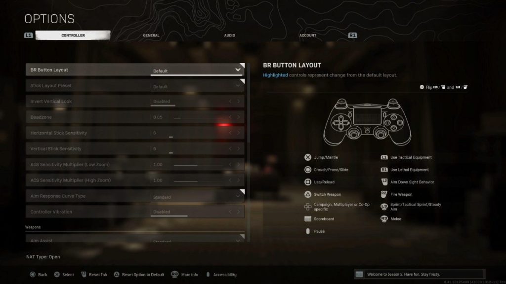 Warzone settings page