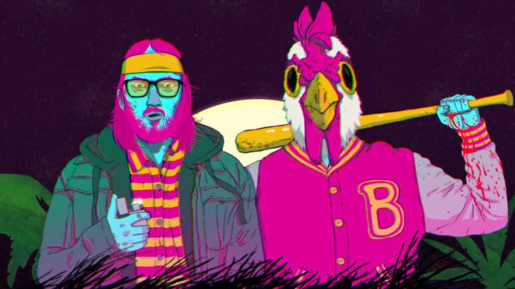 Miami hotline banner with chicken and human