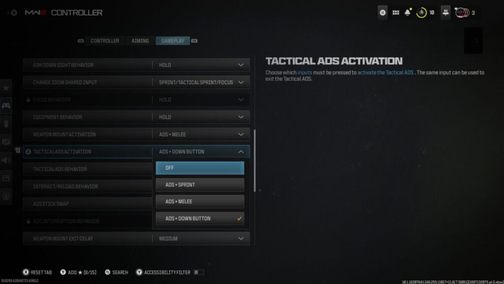 Disable tactical ADS on MWIII