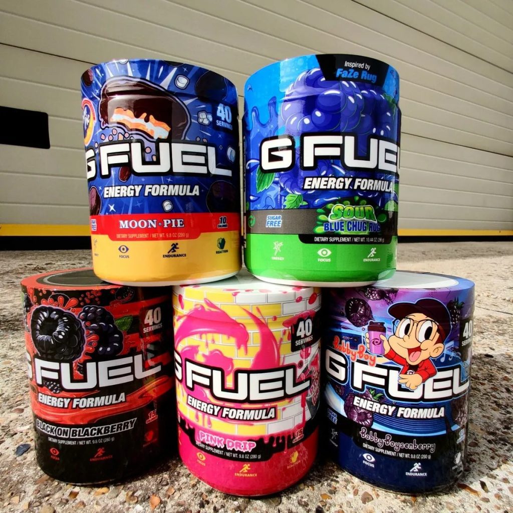 Gfuel energy drink can logo and drink